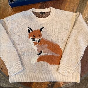 Cream Fox Graphic Crewneck Sweater. NWOT